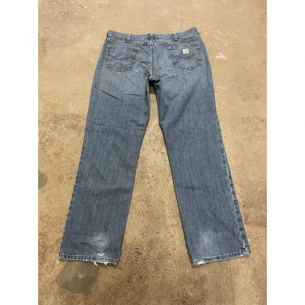 Carhartt 101483-980 Jeans Mens 40x34 Blue Med‎ Wash Relaxed Straight Distressed